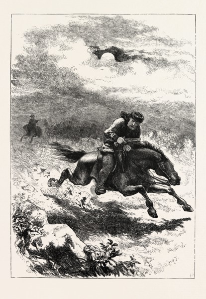 PURSUIT OF PAUL REVERE, THE SCOUT, UNITED STATES OF AMERICA, US, USA, 1870s engraving