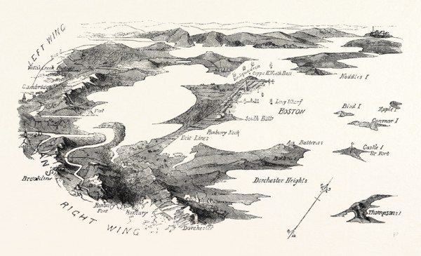 PLAN OF THE BLOCKADE OF BOSTON, UNITED STATES OF AMERICA, US, USA, 1870s engraving
