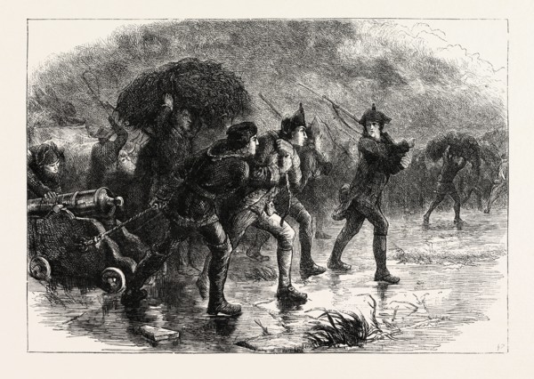 NIGHT MANOEUVRES OF THE AMERICANS AT BOSTON, UNITED STATES OF AMERICA, US, USA, 1870s engraving