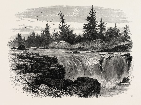 FALLS OF THE PASSAIC, NEW JERSEY, UNITED STATES OF AMERICA, US, USA, 1870s engraving