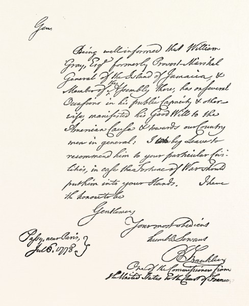 A PASS FROM FRANKLIN TO WILLIAM GRAY, US, USA, 1870s engraving