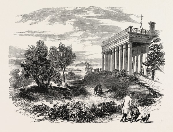 VIEW OF WASHINGTON'S HOUSE, MOUNT VERNON, UNITED STATES OF AMERICA, US, USA, 1870s engraving