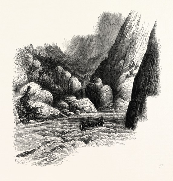 RAPIDS OF LABRADOR, CANADA, 1870s engraving