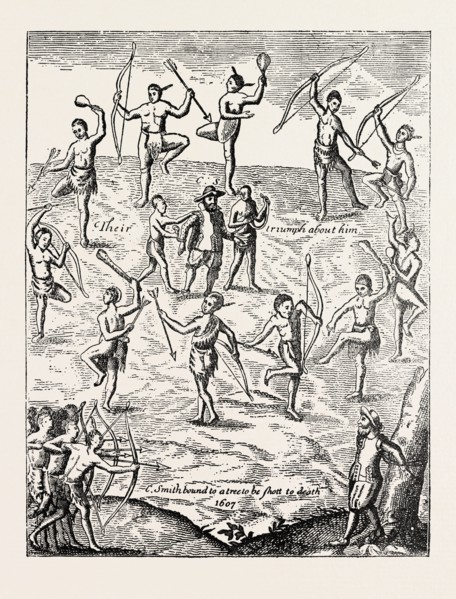 CAPTAIN SMITH TAKEN PRISONER BY THE INDIANS. From Smith's Virginia. He was an English soldier,