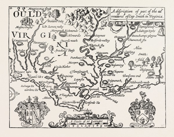 MAP OF VIRGINIA. (After Smith.) UNITED STATES OF AMERICA, US, USA, 1870s engraving