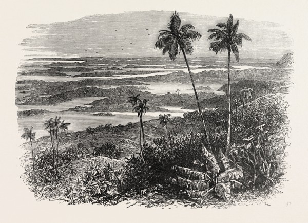 VIEW IN THE BERMUDAS, BERMUDA, 1870s engraving
