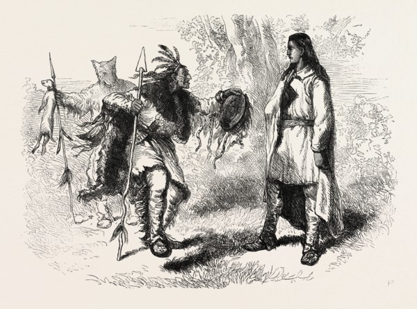 CONVERTED INDIAN AND POWOWS, , US, USA, 1870s engraving