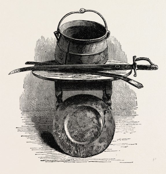 MILES STANDISH' S SWORD, POT, AND PLATTER, PRESERVED IN PILGRIM HALL, NEW PLYMOUTH, UNITED STATES