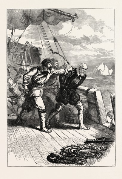 MUTINY ON HUDSON'S SHIP, US, USA, 1870s engraving