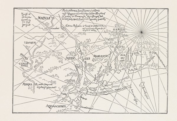THE EARLIEST MAP OF THE NEW NETHERLANDS, US, USA, 1870s engraving