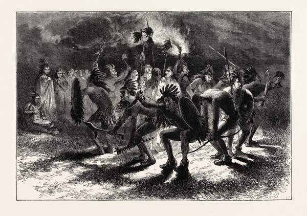 INDIAN SCALP DANCE, US, USA, 1870s engraving