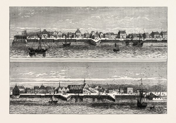 OLD VIEW OF CHARLESTOWN, UNITED STATES OF AMERICA, US, USA, 1870s engraving