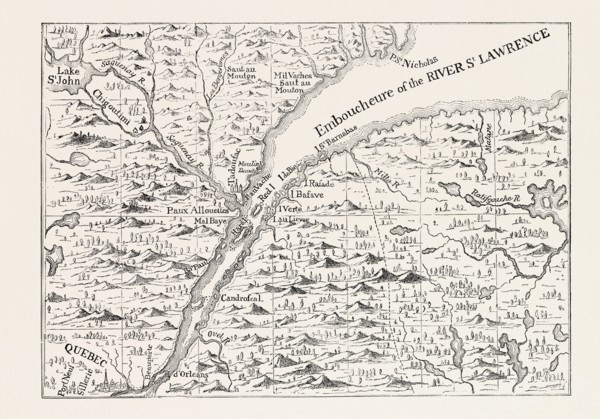THE COURSE OF THE RIVER ST. LAWRENCE AS FAR AS QUEBEC (From Popple's Atlas, 1730) CANADA, 1870s