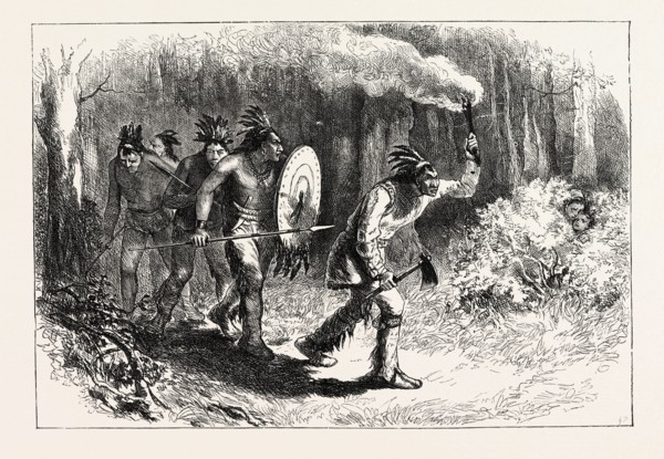 TUSCARORAS INDIANS TRACKING FUGITIVES, US, USA, 1870s engraving