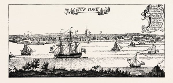 OLD VIEW OF NEW YORK. From Popple's American Atlas, 1730. UNITED STATES OF AMERICA, US, USA, 1870s