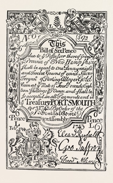NEW ENGLAND PAPER MONEY, UNITED STATES OF AMERICA, US, USA, 1870s engraving