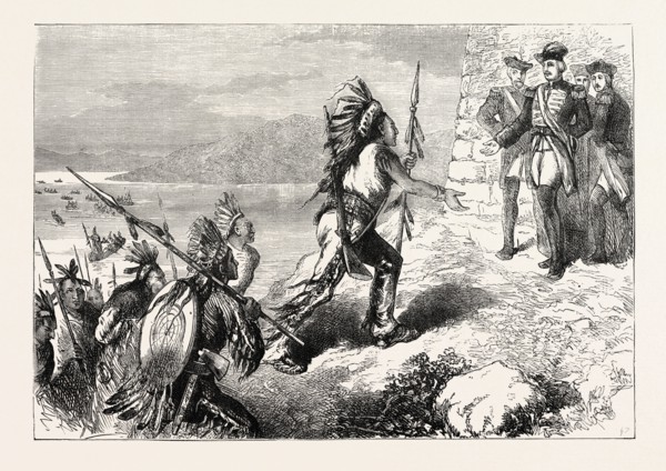 ARRIVAL OF INDIAN AUXILIARIES AT THE FRENCH CAMP, US, USA, 1870s engraving