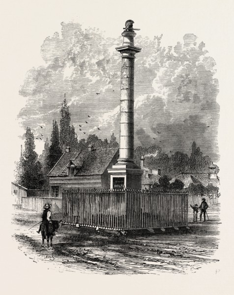 MONUMENT TO WOLFE AT QUEBEC, CANADA, 1870s engraving