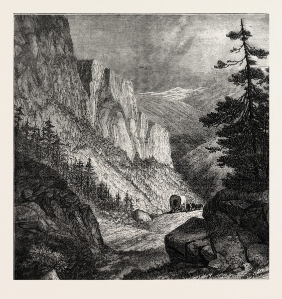 IN THE ROCKY MOUNTAINS, UNITED STATES OF AMERICA, US, USA, 1870s engraving