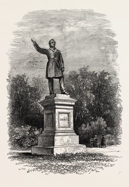 STATUE OF EVERETT AT BOSTON, UNITED STATES OF AMERICA, US, USA, 1870s engraving