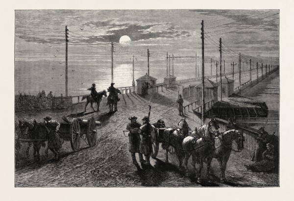 GUARDING A BRIDGE OVER THE POTOMAC, AMERICAN CIVIL WAR, UNITED STATES OF AMERICA, US, USA, 1870s