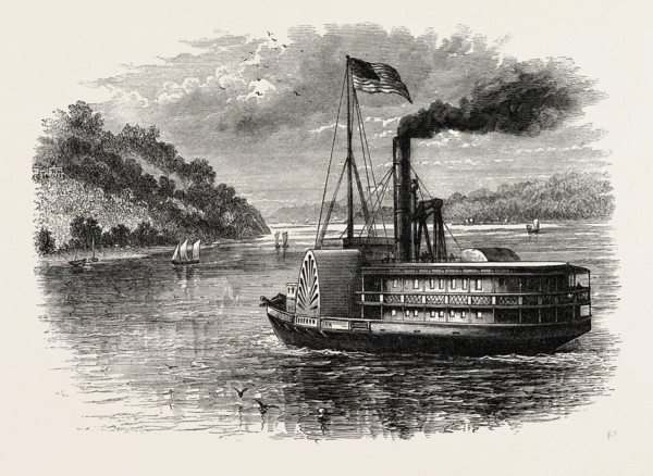 A PADDLE STEAMER ON THE POTOMAC, UNITED STATES OF AMERICA, US, USA, 1870s engraving