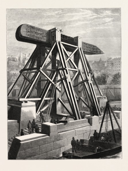 CLEOPATRA'S NEEDLE â€î THE MACHINERY FOR PLACING THE OBELISK IN POSITION ON THE THAMES EMBANKMENT