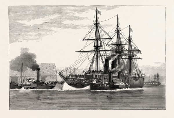 THE COLLISION BETWEEN THE GERMAN IRONCLADS IN THE CHANNEL: THE KONIG WILHELM BEING TOWED INTO