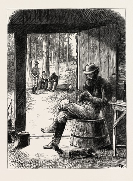 MENDING ONE'S OWN STOCKING, GOLD IN CANADA, EMIGRANT LIFE