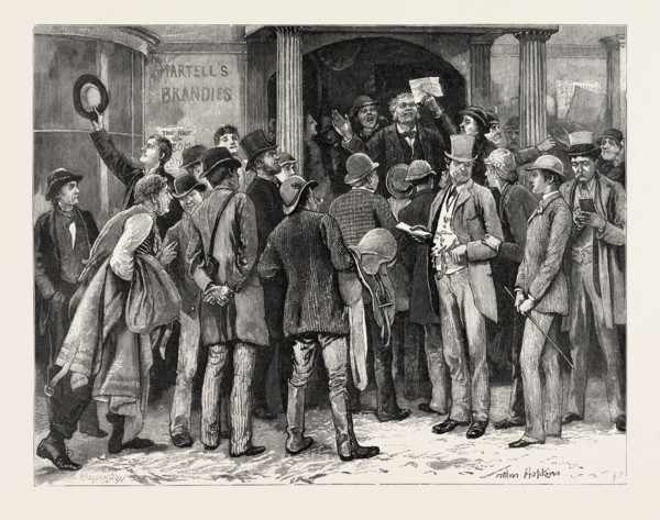 DRAWN BY ARTHUR HOPKINS, GATHERING, GROUP, engraving 1884, life in Britain, UK, britain, british,