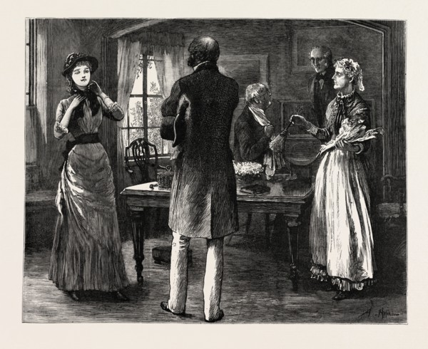 DRAWN BY ARTHUR HOPKINS, INTERIOR, engraving 1884, life in Britain, UK, britain, british, europe,