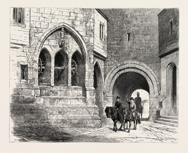 Alnwick castle,THE DRAW WELL, engraving 1884