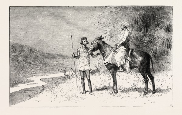 BUT A SLAVE-HUNTER DISCOVERED HER VILLAGE, engraving 1884, SLAVE TRADE, SLAVE, SLAVERY, SLAVES,