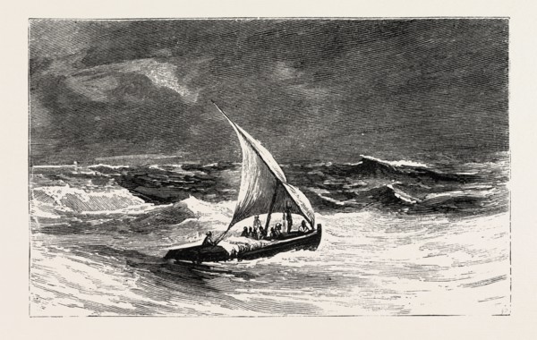 AND SMUGGLED ACROSS TO JEDDAH IN A SLAVE DHOW, engraving 1884, SLAVE TRADE, SLAVE, SLAVERY, SLAVES,