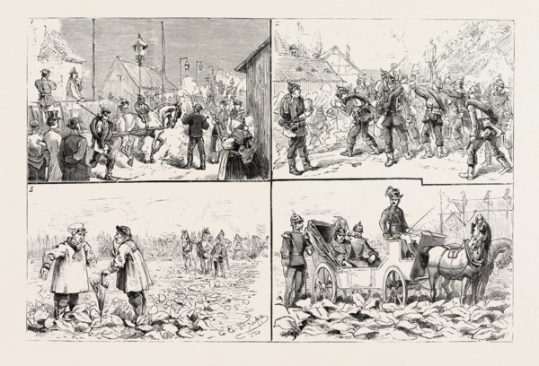 GERMAN MILITARY, GERMANY, Country Carts Requisitioned for Transport Service Leaving Dusseldorf by