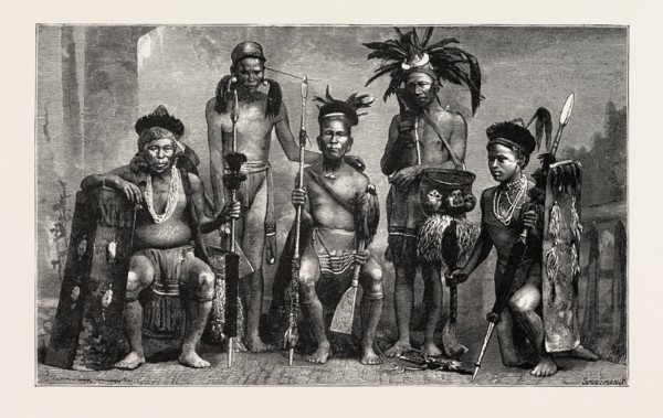 GROUP OF BAUPARA NAGAS, FROM THE EASTERN FRONTIER OF INDIA, ENGRAVING 1884