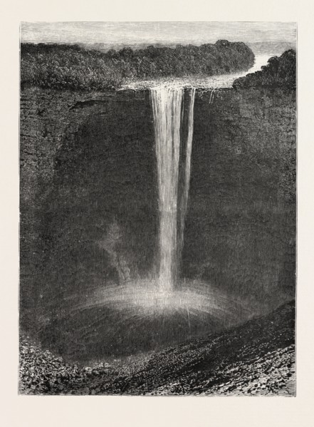 THE KAIETEUR FALLS, BRITISH GUIANA, ENGRAVING 1884, a high-volume waterfall on the Potaro River in