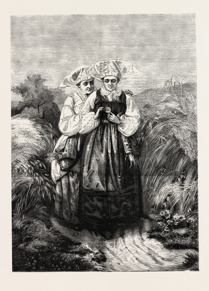 SWEDISH PEASANT GIRLS, ENGRAVING 1882, EUROPEAN, SWEDEN