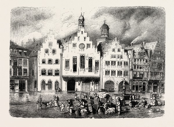 The  Romer at Frankfort Germany,  ENGRAVING 1882