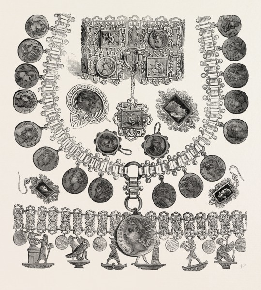 Necklet, Bracelets, Earrings, Brooches Oxidized Silver and Bright Silver in Antique Egyptian,