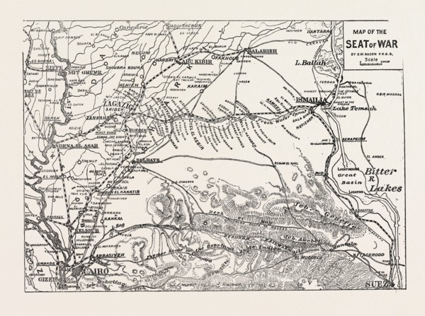 Map of the seat of war, Egypt, engraving 1882