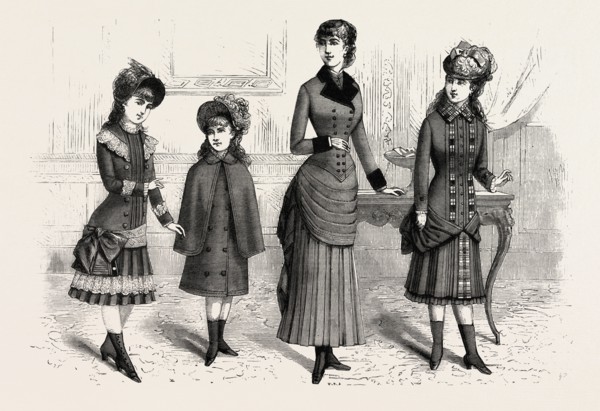 GIRLS' WINTER COSTUMES,  FASHION, ENGRAVING 1882