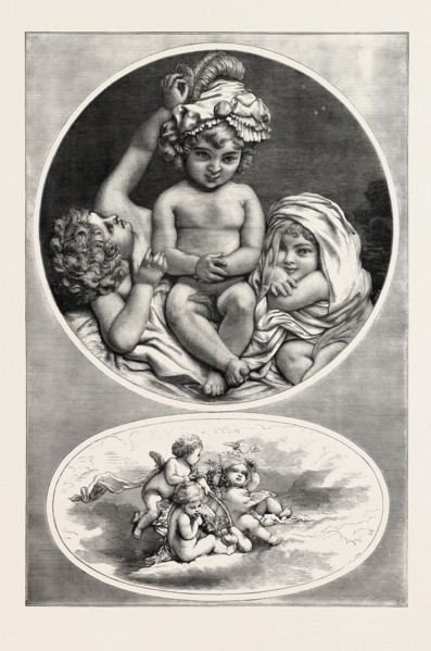 THE INFANT ACADEMY  BY SIR JOSHUA REYNOLDS,  ENGRAVING 1882