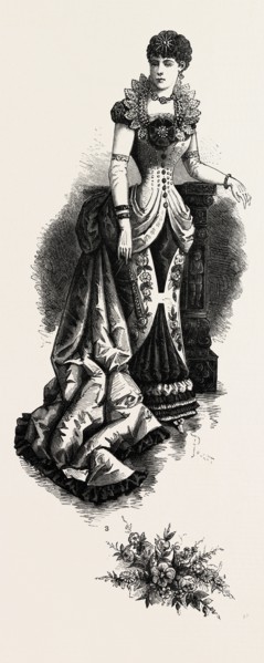 EVENING TOILETTES FOR DINNERS AND BALLS,  FASHION, ENGRAVING 1882