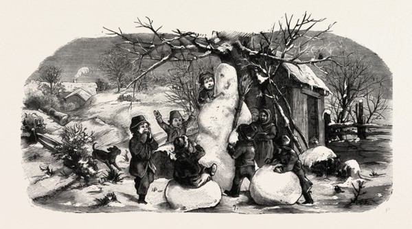 Building up a Snow Man, ENGRAVING 1882