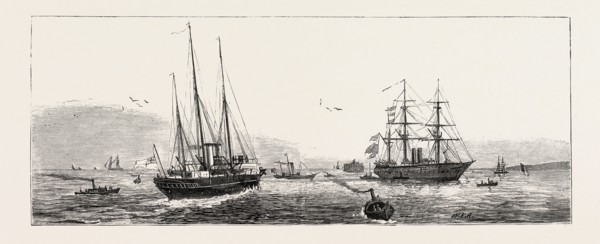HM.S.  Enchantress  H.M.S.  Fire Queen Admiralty Yacht H.M.S Orontes answering Signals from the