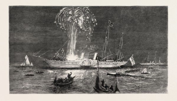 THE ROYAL YACHT SQUADRON REGATTA AT COWES  THE PRINCE OF WALES'S YACHT  OSBORNE  ILLUMINATED,