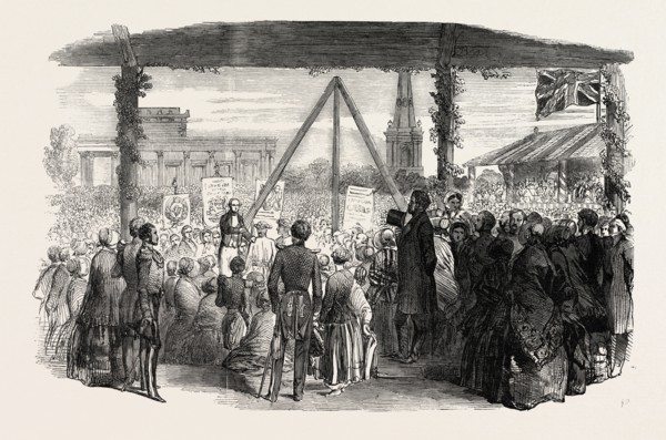 FOUNDING OF A HINDOO FEMALE SCHOOL IN CORNWALLIS SQUARE, AT CALCUTTA, INDIA, 1851 engraving