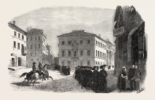 COLLEGE OF THE PROPAGANDA AT ROME, SKETCHED FROM THE PIAZZA DI SPAGNA, ITALY, 1851 engraving
