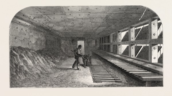 THE MANUFACTURE OF GUN BARRELS, AT BIRMINGHAM, UK: THE PROOF HOUSE, 1851 engraving